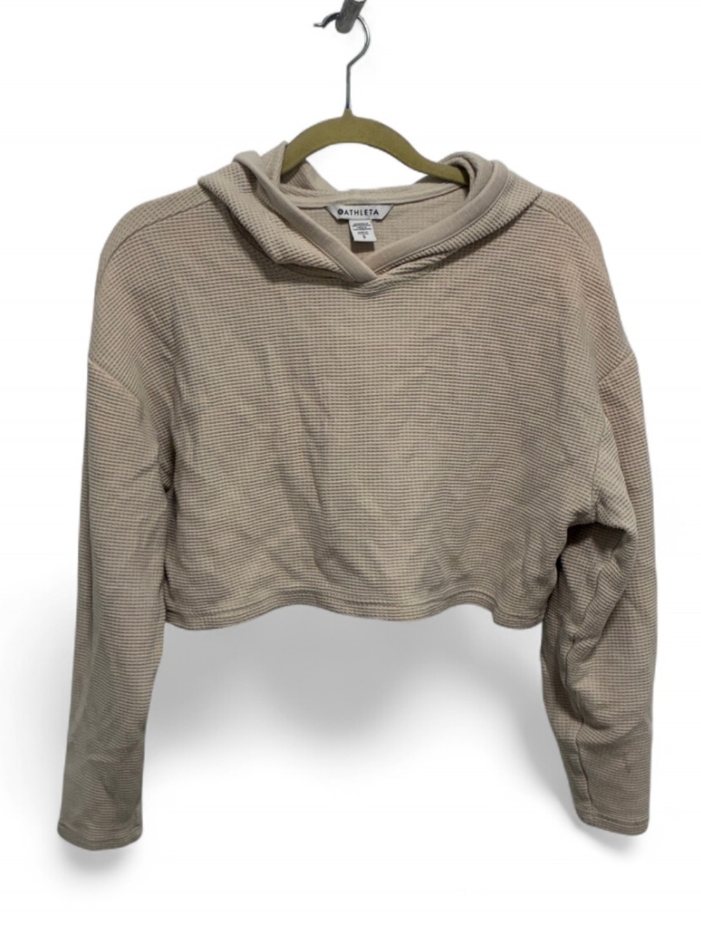 Athleta Tranquil Cream Cropped Waffle-Knit Hoodie